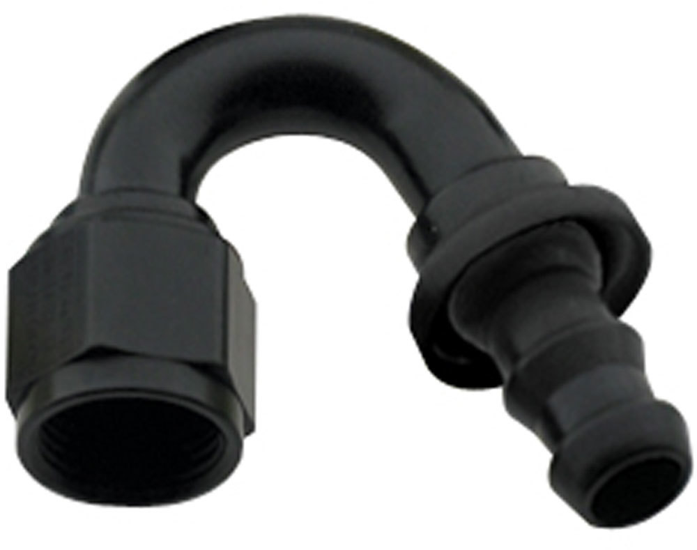 63a25210-38e5-4069-8255-9ff9edb8af93 Hose Fitting #6 150 DEG Push Lock Black - Image 1